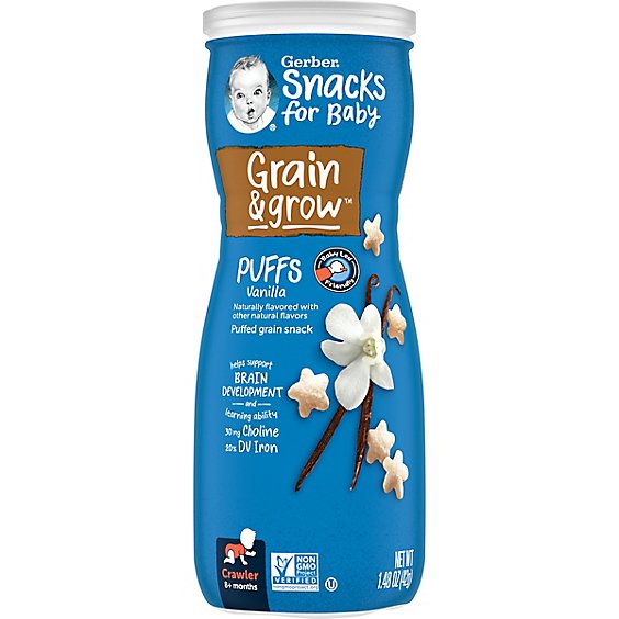 Gerber Grain & Grow Vanilla Puffs Snacks for Baby Canister - 1.48 Oz