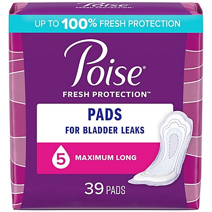 Poise Incontinence Long Pads for Women Maximum Absorbency - 39 Count - Image 1
