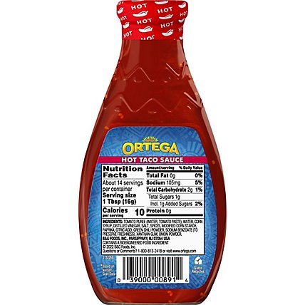 Ortega Taco Sauce Thick & Smooth Original Hot Bottle - 8 Oz - Image 6