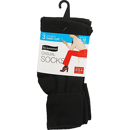 No nonsense Complete Comfort Socks Cotton Basic Cuff Black Size 4-10 - 3 Count - Image 2