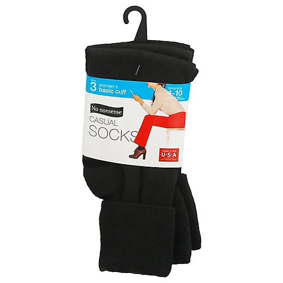 No nonsense Complete Comfort Socks Cotton Basic Cuff Black Size 4-10 - 3 Count