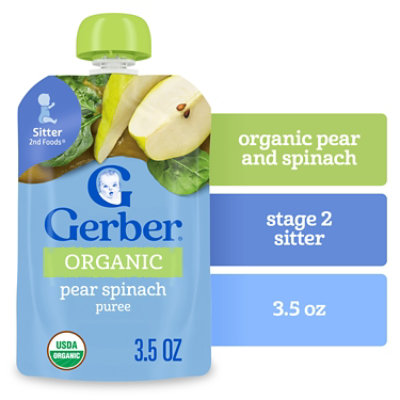 Gerber 2nd Foods Organic Pear Spinach Baby Food Pouch - 3.5 Oz - Image 1