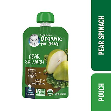 Gerber 2nd Foods Organic Pear Spinach Baby Food Pouch - 3.5 Oz - Image 1