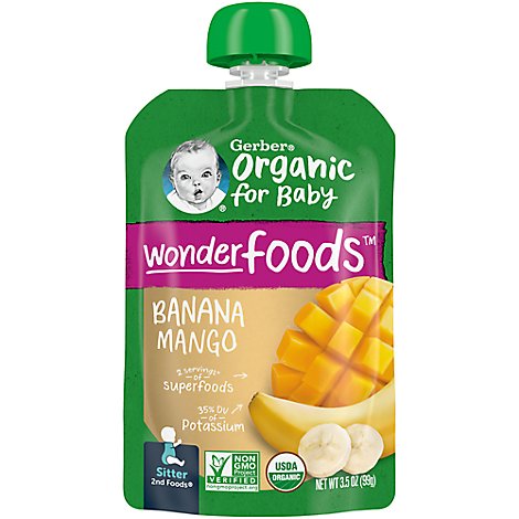 Gerber 2nd Foods Baby Food Sitter Organic Banana Mango - 3.5 Oz