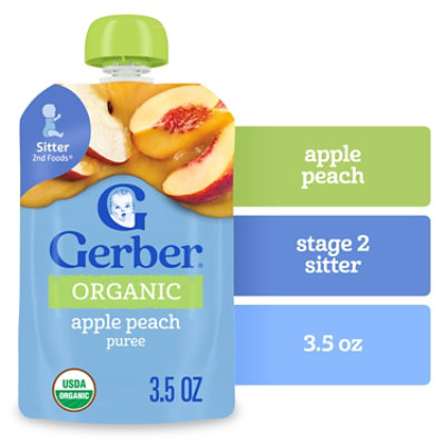 Gerber 2nd Foods Baby Food Sitter Organic Apple Peach - 3.5 Oz