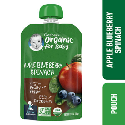 Gerber 2nd Foods Organic Apple Blueberry Spinach Baby Food Pouch - 3.5 Oz