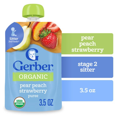 Gerber 2nd Foods Organic Pear Peach Strawberry Baby Food Pouch - 3.5 Oz - Image 1