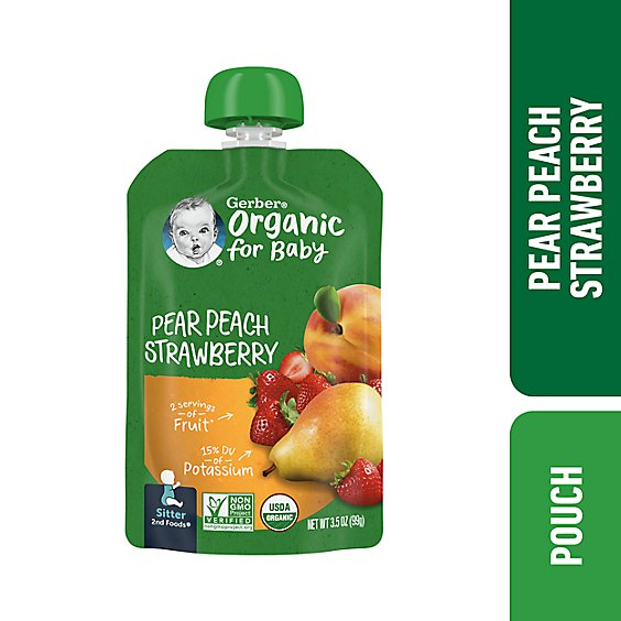 Gerber 2nd Foods Organic Pear Peach Strawberry Baby Food Pouch - 3.5 Oz
