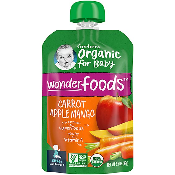Gerber 2nd Foods Organic Carrot Apple Mango Baby Food Pouch - 3.5 Oz