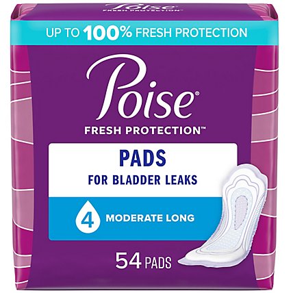 Poise Long Incontinence Pads for Women Moderate Absorbency - 54 Count - Image 1