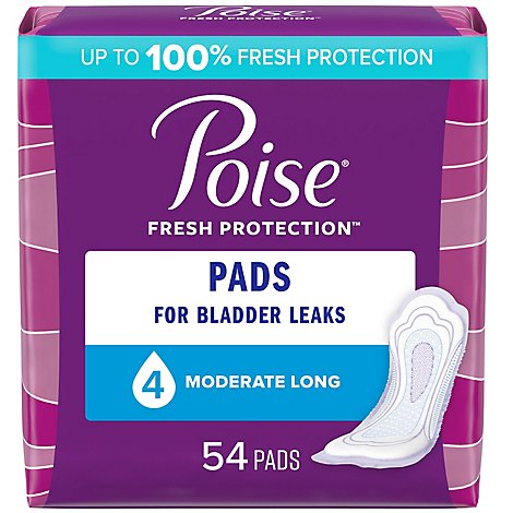 Poise Long Incontinence Pads for Women Moderate Absorbency - 54 Count
