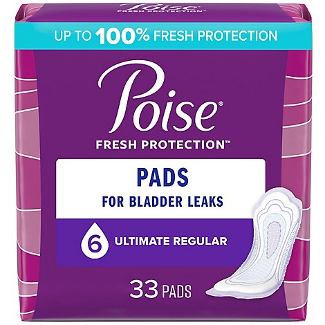 Poise Incontinence Pads Ultimate Absorbency Regular Length - 33 Count
