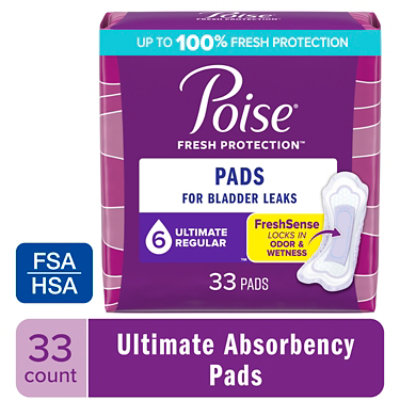 Poise Incontinence Pads Regular Ultimate Absorbency - 33 Count