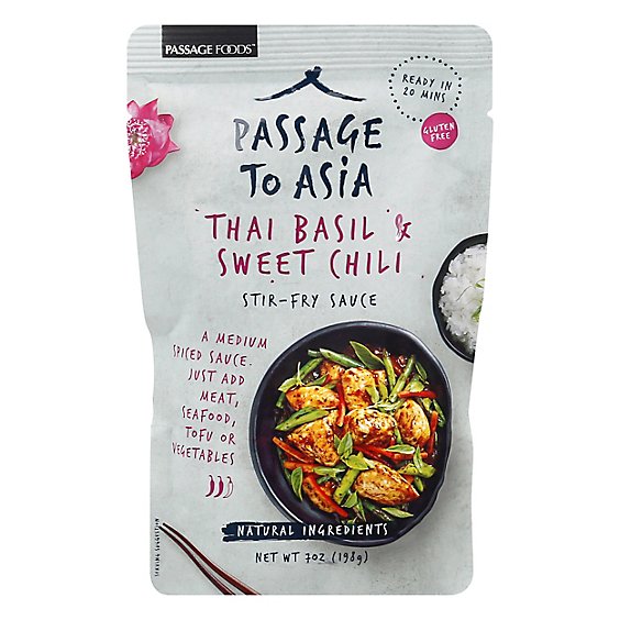 Passage Foods Stir-Fry Sauce Passage to Thailand Thai Basil & Sweet Chili Medium Pouch - 7 Oz