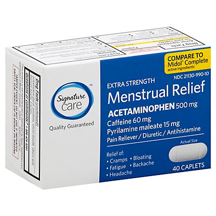 Signature Care Menstrual Relief Acetaminophen 500mg Extra Strength Caplet - 40 Count - Image 1