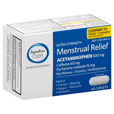 Signature Care Menstrual Relief Acetaminophen 500mg Extra Strength Caplet -  40 Count - Jewel-Osco