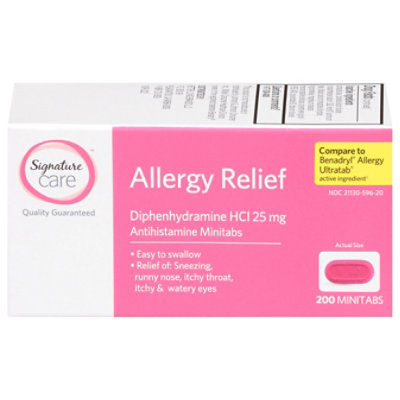 Signature Select/Care Allergy Relief Diphenhydramine HCI 25mg Antihistamine Minitab - 200 Count - Image 3