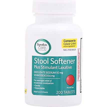 Signature Care Stool Softener Plus Stimulant Laxative Docusate Sodium 50mg Tablet - 200 Count - Image 2