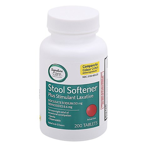 Signature Care Stool Softener Plus Stimulant Laxative Docusate Sodium 50mg Tablet - 200 Count