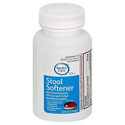 Signature Care Stool Softener Laxative Docusate Sodium 100mg Softgel - 200 Count - Image 1