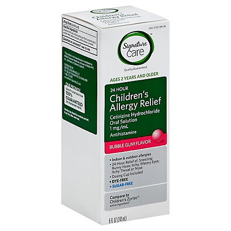 Signature Care Allergy Relief Childrens Cetirizine Hydrochloride 1mg/1mL Bubble Gum - 8 Fl. Oz.