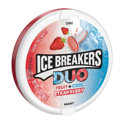 ICE BREAKERS Duo Strawberry Flavored Sugar Free Breath Mints Tin - 1.3 Oz