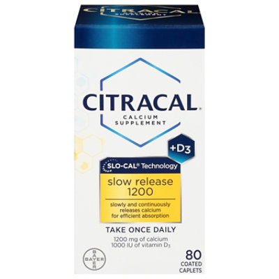 Citracal Calcium Supplement + D3 Slow Release 1200 Coated Caplets - 80 Count - Image 3