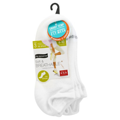 No nonsense Socks Soft & Breathable No Show Cushioned White Size 4-9 - 3 Count