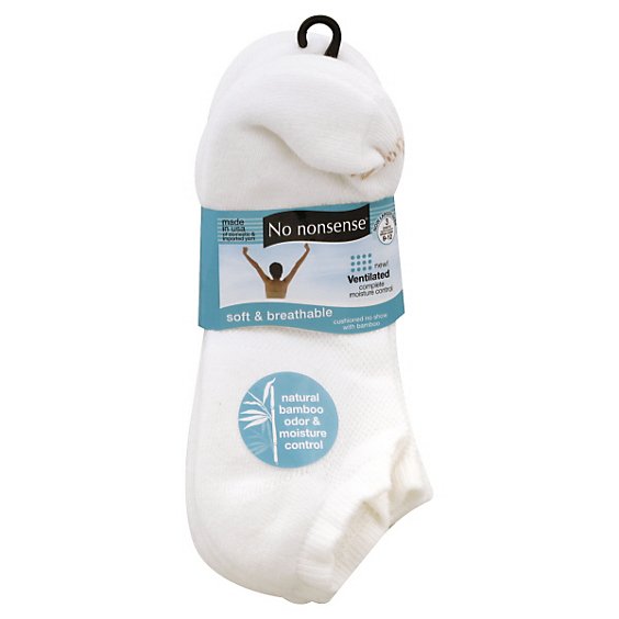 No nonsense Socks Soft & Breathable No Show Cushioned White Size 9-12 - 3 Count
