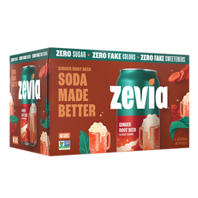 Zevia Zero Sugar Ginger Root Beer Soda - 6-12 Fl. Oz.