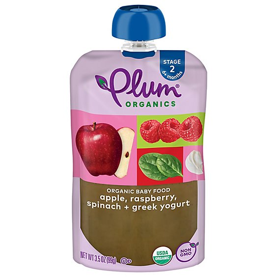Plum Organics Baby Food Stage 2 Raspberry Spinach & Greek Yogurt - 4 Oz