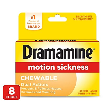 Dramamine Motion Sickness Relief 50mg Chewable Tablets Orange Flavored - 8 Count - Image 2