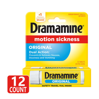 Dramamine Motion Sickness Relief 50mg Tablets Original Formula - 12 Count - Image 1