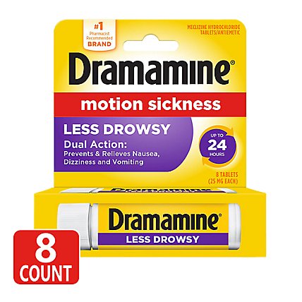Dramamine Motion Sickness Relief Tablets Less Drowsy Formula - 8 Count - Image 1