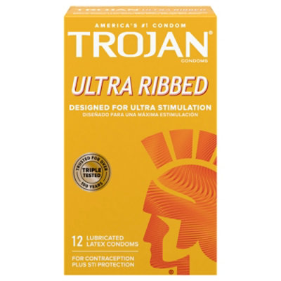 Trojan Ultra Ribbed Premium Lubricated Condoms - 12 Count - Image 3