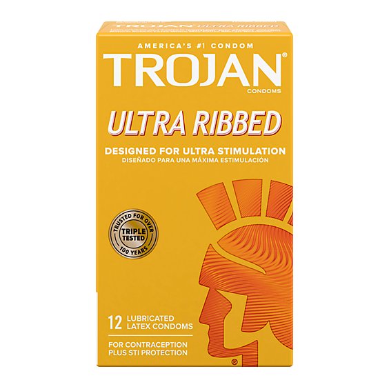 Trojan Ultra Ribbed Premium Lubricated Condoms - 12 Count