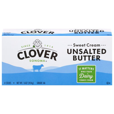 Clover Butter Unsalted Sweet Cream 4 Count - 16 Oz
