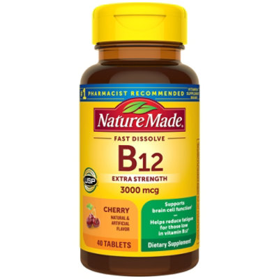 Nature Made Dietary Supplement Micro-Lozenges Vitamin B-12 Sublingual 3000 mcg Cherry - 40 Count