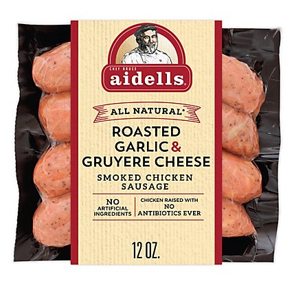 Aidells Smoked Chicken Sausage Links Roasted Garlic Gruyere Cheese 4 Count - 12 Oz - Image 1