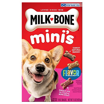 Milk-Bone Flavor Snacks Dog Snacks For All Sizes Minis Beef Chicken Bacon Flavor - 15 Oz - Image 1