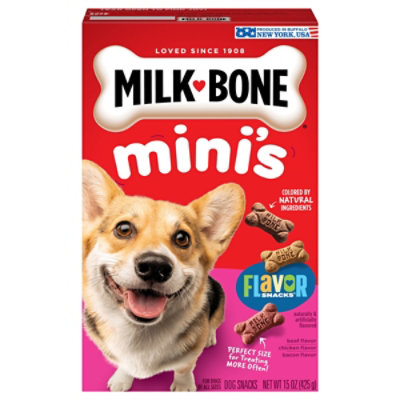 Milk-Bone Flavor Snacks Dog Snacks For All Sizes Minis Beef Chicken Bacon Flavor - 15 Oz