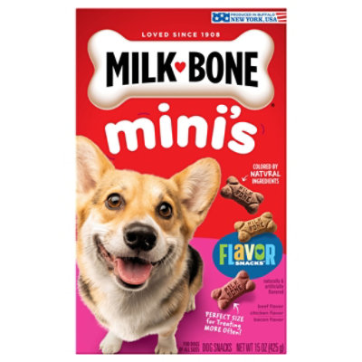 Milk-Bone Flavor Snacks Dog Snacks For All Sizes Minis Beef Chicken Bacon Flavor - 15 Oz