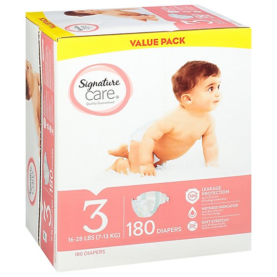 Signature Care Premium Baby Diapers Size 3 - 180 Count