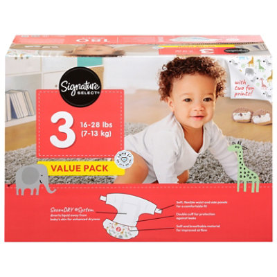 Signature Care Premium Baby Diapers Size 3 - 180 Count