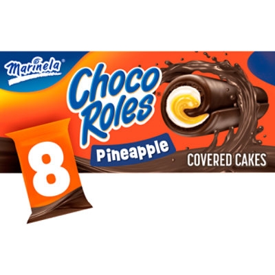 Marinela Choco Roles Pineapple and Creme Filled Snack Cakes with Chocolate Coating - 8 Count