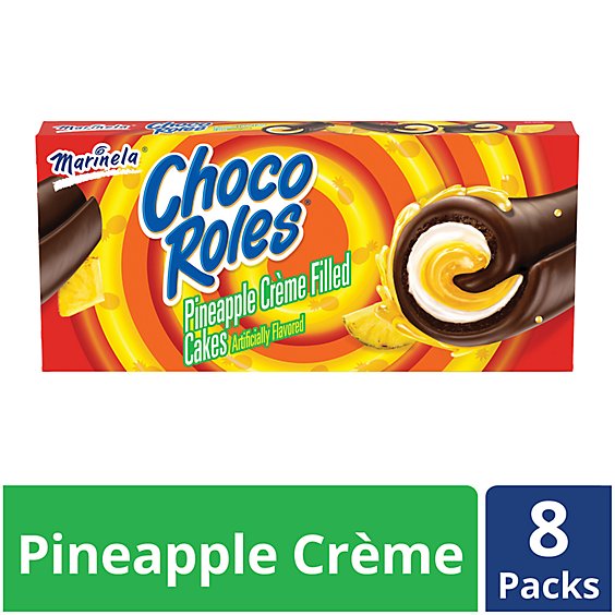 Marinela Choco Roles Pineapple and Creme Filled Snack Cakes with Chocolate Coating - 8 Count