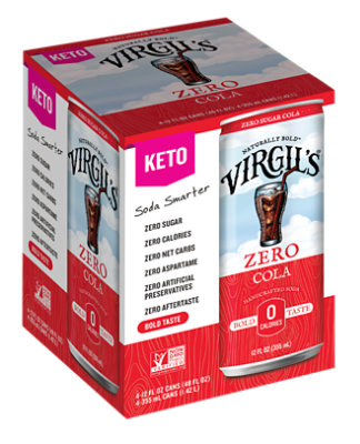 Virgils Zero Sugar Cola Slim Can - 4-12 Oz - Image 1