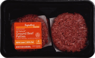 Signature Farms 80% Lean 20% Fat Ground Beef Patties 4 Count -1.33 Lb - Image 2