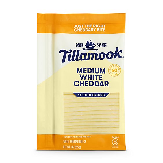 Tillamook Thin Medium White Cheddar Cheese Slices 16 Count - 8 Oz