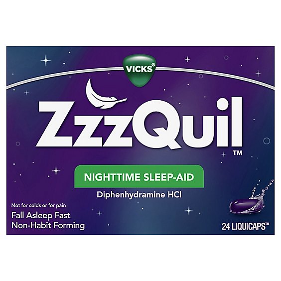 Vicks ZzzQuil Nighttime Sleep Aid Non Habit Forming Fall Asleep Fast - 24 Count